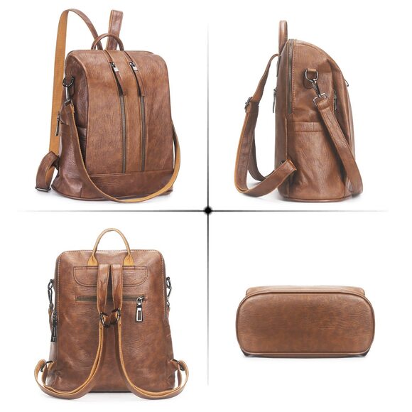 2804 Leather Backpack Purse PU Leather Rucksack Convertible Handbag College main image 5